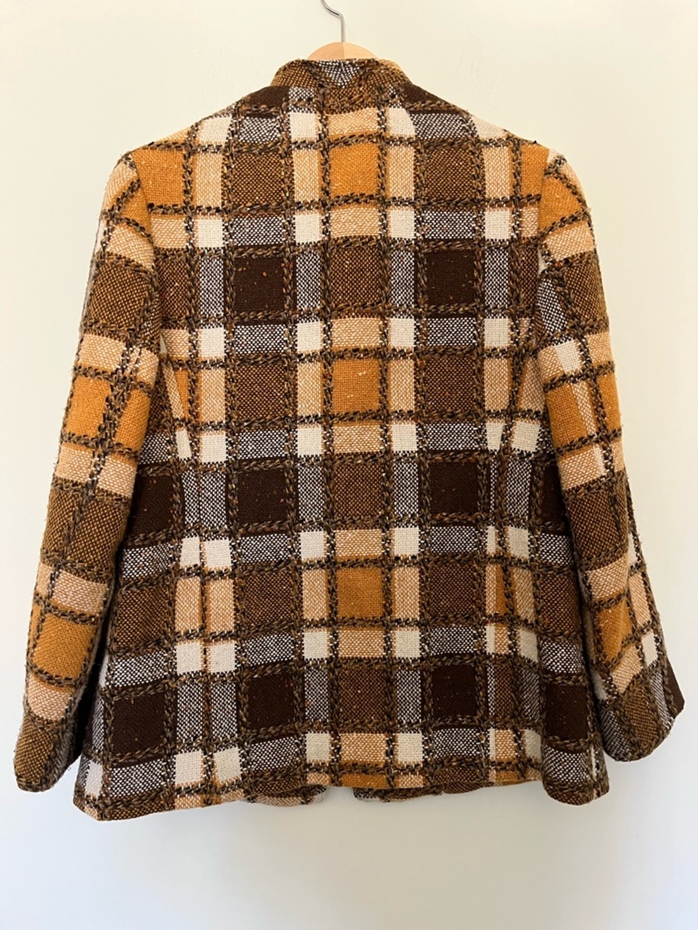 Vintage Classic Made In France Wool Check Plaid Jacket Brass Buttons S/M - Picture 9 of 12